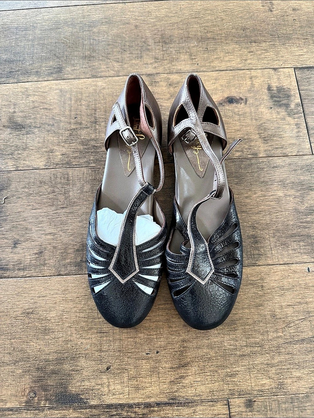 T-Strap Heels in Black & Brown